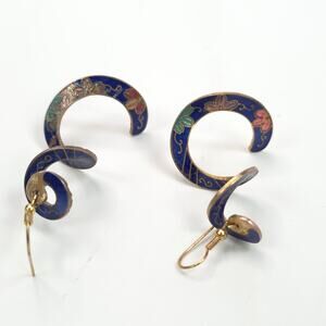 Closionne Spiral Long Dangle Earrings Pierced Gold Tone